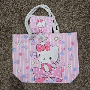 New Hello Kitty Zip Tote Bag with Coin Pouch and Rope Handles